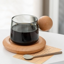 Ly cà phê ly uống trà sữa nóng 280ml thủy tinh tay cầm gỗ mẫu hiện đại DCP08