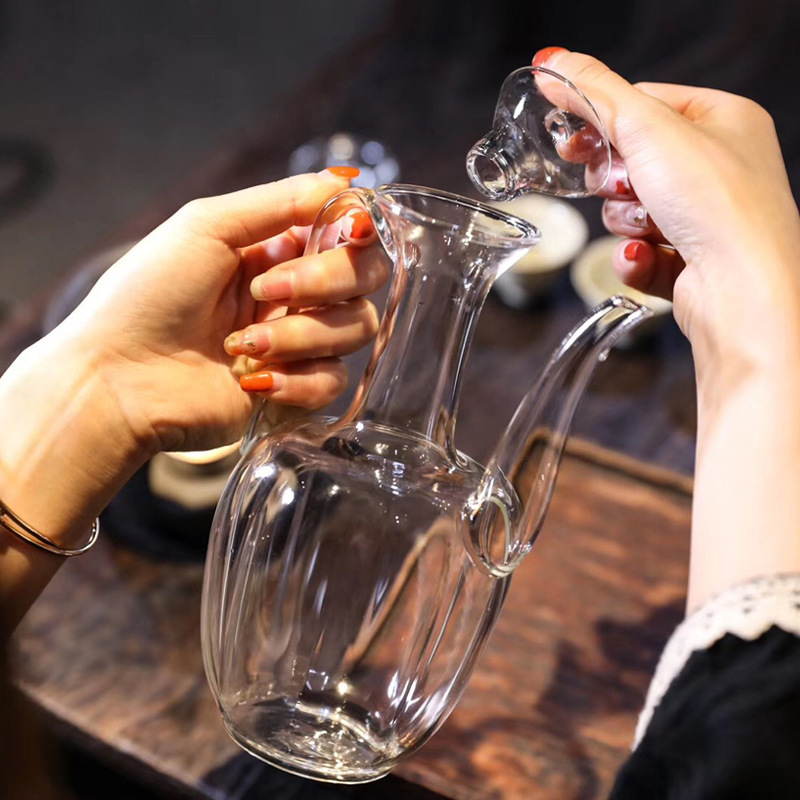 Bình trà cầm tay giả cổ nhà Tống, bình trà có gân, bình trà thủy tinh trong suốt kiểu hoàng hậu, chịu nhiệt và chịu nhiệt độ cao, bình trà nhỏ dùng trong gia đình.