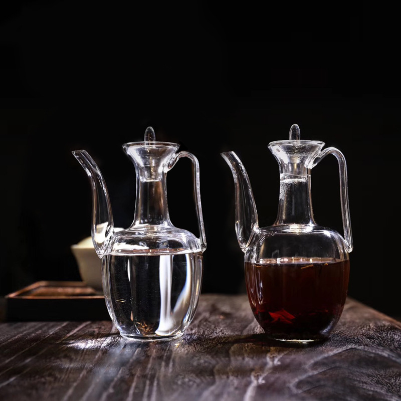 Bình trà cầm tay giả cổ nhà Tống, bình trà có gân, bình trà thủy tinh trong suốt kiểu hoàng hậu, chịu nhiệt và chịu nhiệt độ cao, bình trà nhỏ dùng trong gia đình.