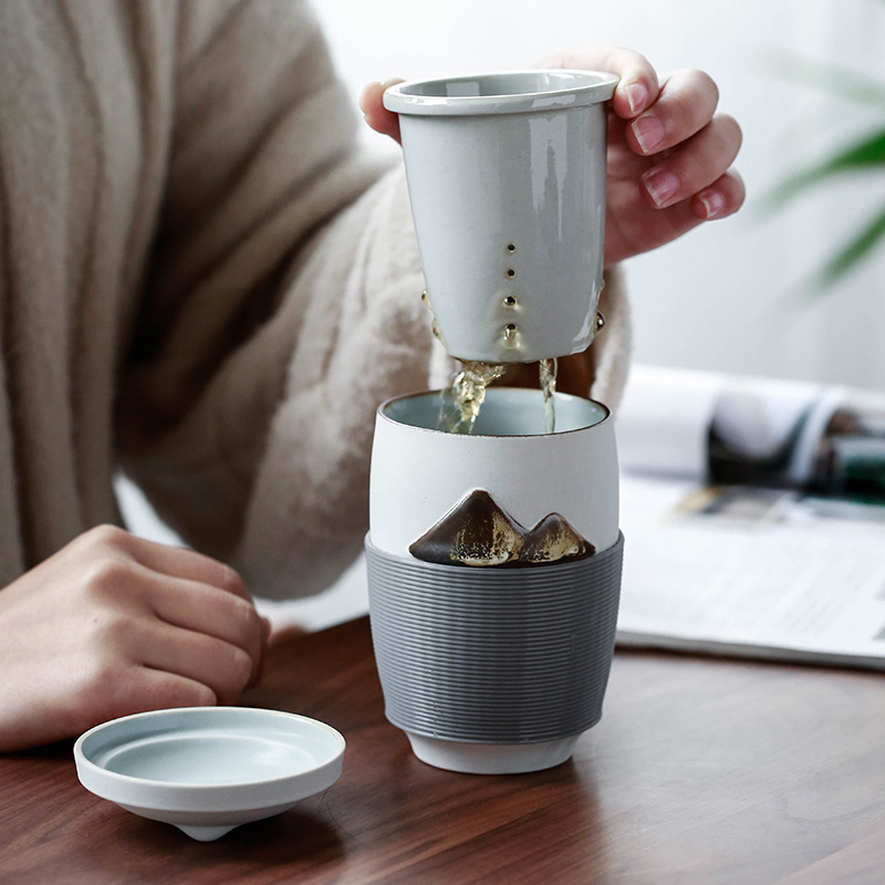 Cốc Nước lọc có nắp đơn giản Cốc pha trà văn phòng cốc trà phong cảnh du lịch xách tay