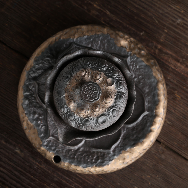 Ấm Trà Hương sen, ấm trà Kung Fu bằng đất sét đá cũ cát tím, ấm trà tráng men sắt mạ vàng, ấm cầm tay Thiền thủ công Nghi Hưng