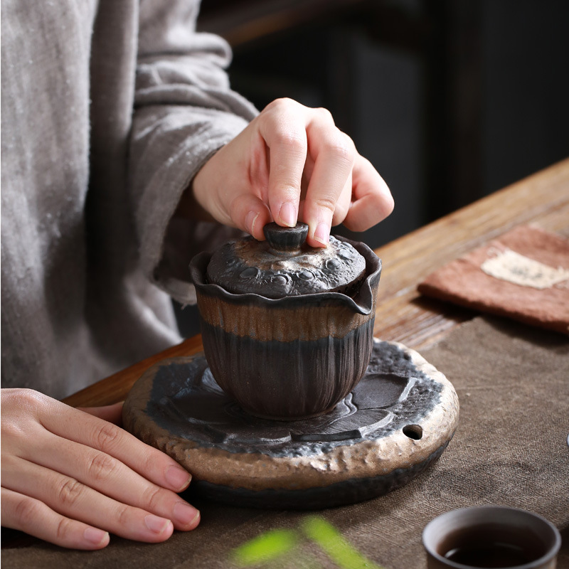 Ấm Trà Hương sen, ấm trà Kung Fu bằng đất sét đá cũ cát tím, ấm trà tráng men sắt mạ vàng, ấm cầm tay Thiền thủ công Nghi Hưng