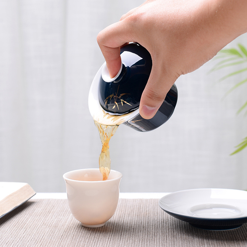 Bát tam tài sứ trắng Dehua Bát trà gốm sứ cỡ lớn 3.8 inch Bộ trà Kung Fu cốc trà có Nắp bát logo