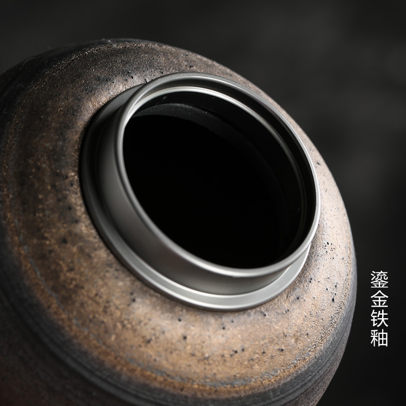 Nắp Thiếc Có ren mạ Vàng Bình đựng trà kiểu Nhật gốm thô Cỡ lớn Cỡ Nhỏ Bình Đựng Trà logo