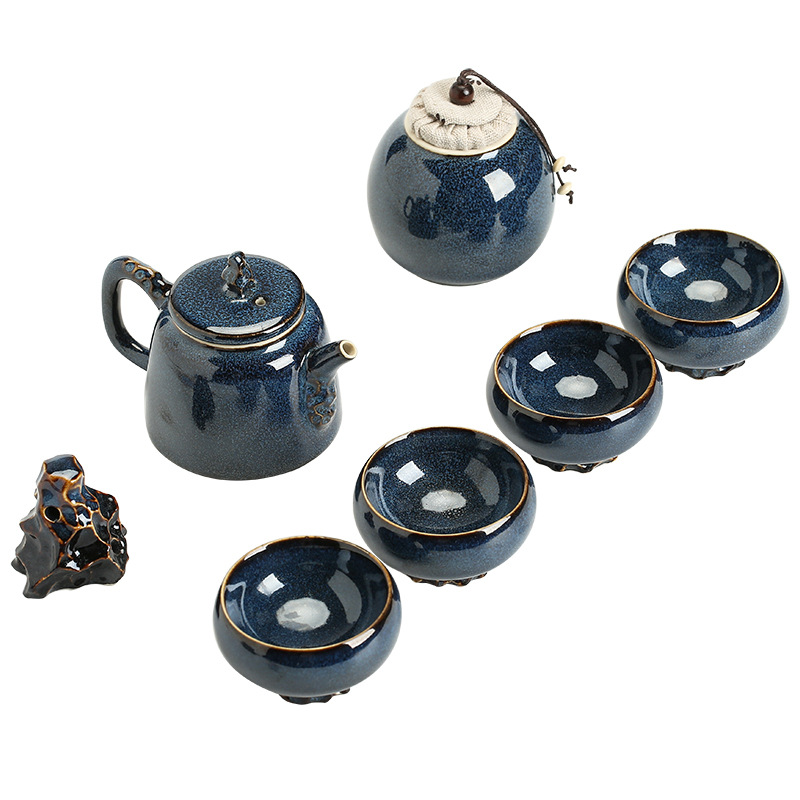 Lò biến đổi Bộ trà Thiên Mục sáng tạo phong cảnh khô ấm trà Bộ trà gốm sứ một bình bốn tách Bộ trà Kung Fu hộp quà nhỏ