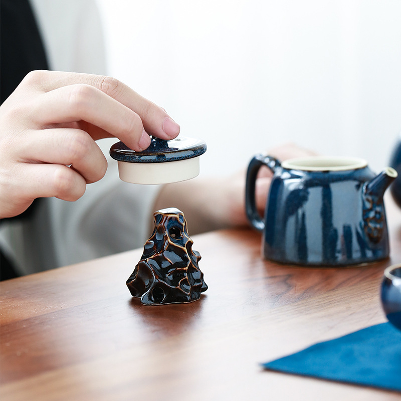 Lò biến đổi Bộ trà Thiên Mục sáng tạo phong cảnh khô ấm trà Bộ trà gốm sứ một bình bốn tách Bộ trà Kung Fu hộp quà nhỏ