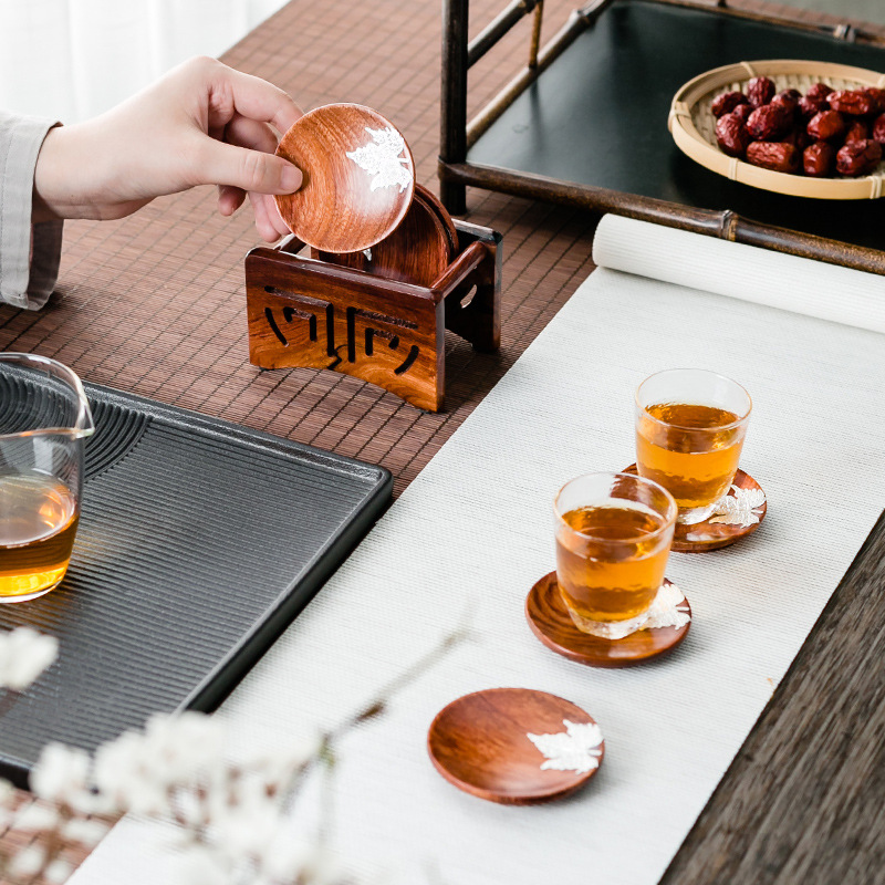Bán buôn lót tách trà gỗ Mun đế lót trà gỗ cẩm lai đế lót cốc gỗ Solid Kung Fu trà đạo kết hợp khay trà kiểu Nhật