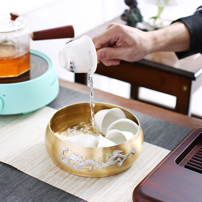 Oantang bán buôn đồng nguyên chất rửa trà gia dụng cỡ lớn rửa chén bát bát cốc đựng trà cổ điển Thiền kiểu Nhật Bộ trà Bình đựng nước
