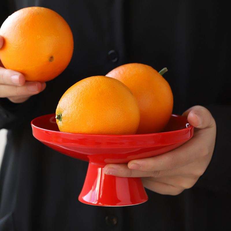 Khay giải khát gốm sứ chân cao sáng tạo Khay đựng trái cây cỡ lớn kiểu Trung Quốc Mới đựng đồ ăn vặt phòng khách món hạt dưa