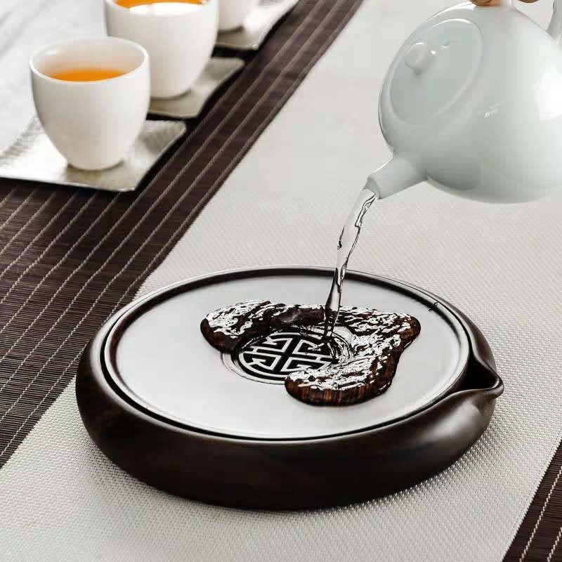 Ấm cổ điển giả gỗ mun gỗ rắn nặng tre khô Khay trà bàn trà nhỏ đựng nước Phụ kiện trà đạo Kungfu gia dụng