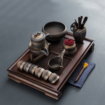 Khay trà tre cacbon hóa gia dụng hình chữ nhật trà Biển Bộ trà Kungfu thoát nước cỡ lớn bàn trà kiểu Trung Quốc phòng khách đơn giản