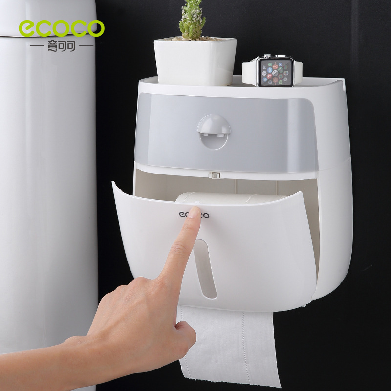 Hộp đựng khăn giấy nhà vệ sinh, giá kéo giấy đa năng, giá treo tường hai lớp không đục lỗ cho nhà vệ sinh, giá cuộn giấy