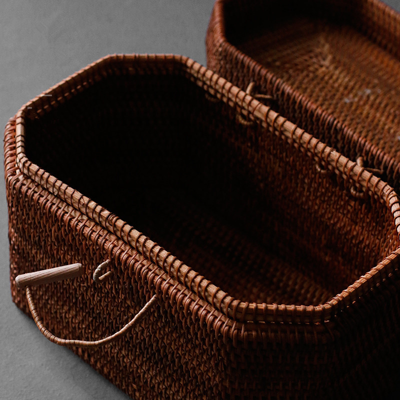 Bán buôn Hộp đựng đồ bằng mây đan thủ công, hộp đựng đồ cầm tay, Giá để đồ, dụng cụ trà gia dụng đơn giản, phụ kiện trà đạo