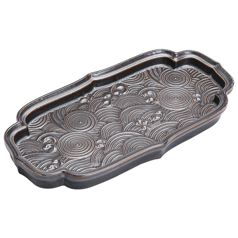Khay đựng trái cây sáng tạo chạm nổi cỡ lớn, khay đựng trà gốm sứ Quốc Triều, Bộ trà Kung Fu Trung Quốc, ấm Thu hải đường