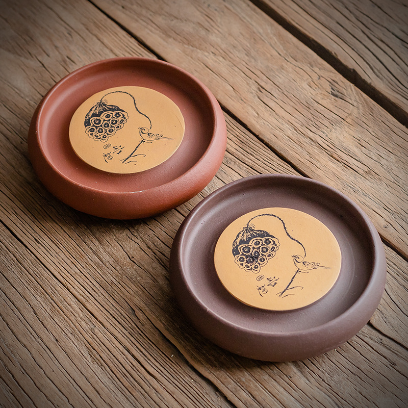 Khay sấy ấm trà đất sét tím bán buôn, khay bảo quản ấm trà thủ công, phụ kiện trà đạo, khay sấy khắc tinh xảo, thảm lót ấm trà.