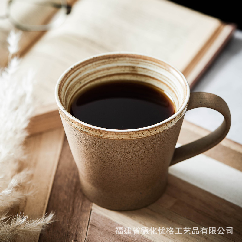Bộ cốc và đĩa cà phê gốm thô, cốc cà phê Retro thủ công sáng tạo, cốc nghệ thuật, đĩa, cốc sữa, cốc nước, cốc ăn sáng
