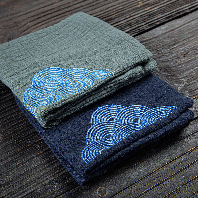 Nhà sản xuất bán buôn khăn trà cotton và lanh thêu phong cách Nhật Bản dày thấm nước trà bộ trà Zen Kung Fu khăn lau khăn