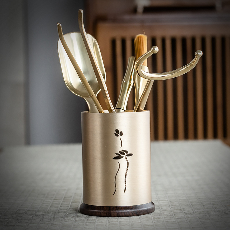 Trà đạo sáu quý ông bằng đồng thau Phụ Kiện Bộ trà Daquan trà trà Kim Trà dao đựng trà bàn trà dụng cụ pha trà