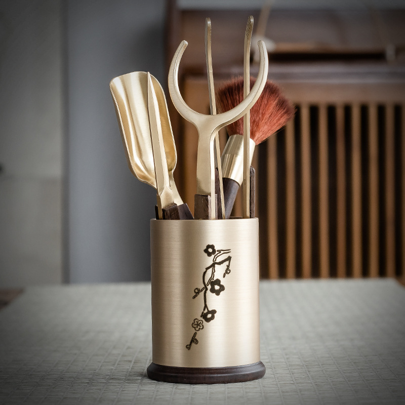 Trà đạo sáu quý ông bằng đồng thau Phụ Kiện Bộ trà Daquan trà trà Kim Trà dao đựng trà bàn trà dụng cụ pha trà