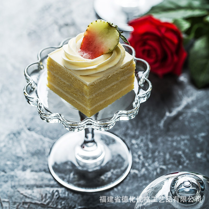 Tấm chấm bánh tráng miệng bằng kính trong suốt phong cách Châu Âu Pasha nhập khẩu Tấm chấm bánh tráng miệng chân cao sáng tạo gia dụng cỡ nhỏ