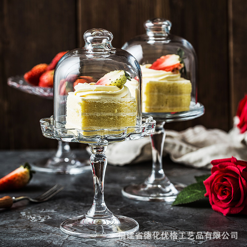 Tấm chấm bánh tráng miệng bằng kính trong suốt phong cách Châu Âu Pasha nhập khẩu Tấm chấm bánh tráng miệng chân cao sáng tạo gia dụng cỡ nhỏ