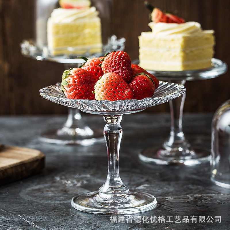 Tấm chấm bánh tráng miệng bằng kính trong suốt phong cách Châu Âu Pasha nhập khẩu Tấm chấm bánh tráng miệng chân cao sáng tạo gia dụng cỡ nhỏ