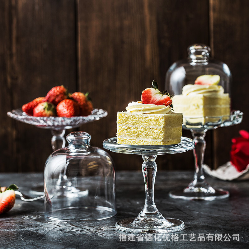 Tấm chấm bánh tráng miệng bằng kính trong suốt phong cách Châu Âu Pasha nhập khẩu Tấm chấm bánh tráng miệng chân cao sáng tạo gia dụng cỡ nhỏ