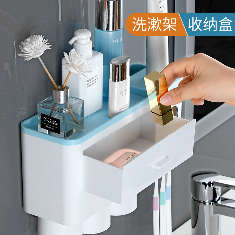Giá để bàn chải đánh răng, Cốc đánh răng, cốc đựng nước súc miệng, phòng tắm treo tường, không cần đục lỗ, kem đánh răng treo tường, dụng cụ đánh răng, Bộ dụng cụ đánh răng