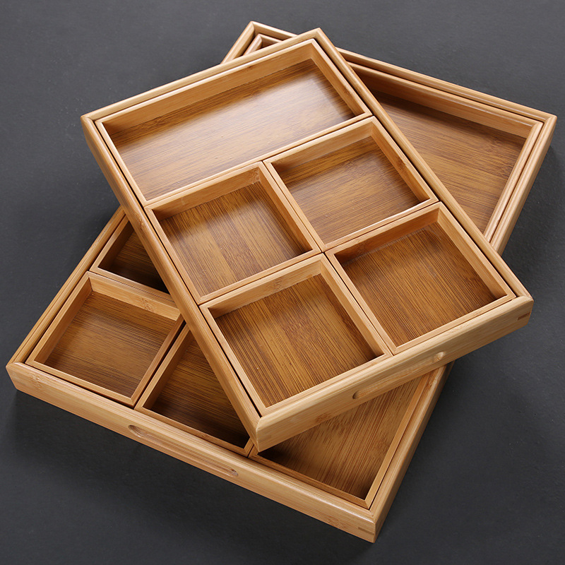 Khay giải khát bếp lò, khay đựng đồ ăn vặt nhiều ngăn bằng tre, khay đựng hạt dưa, khay đựng hạt, Khay trà phục vụ phòng khách gia dụng