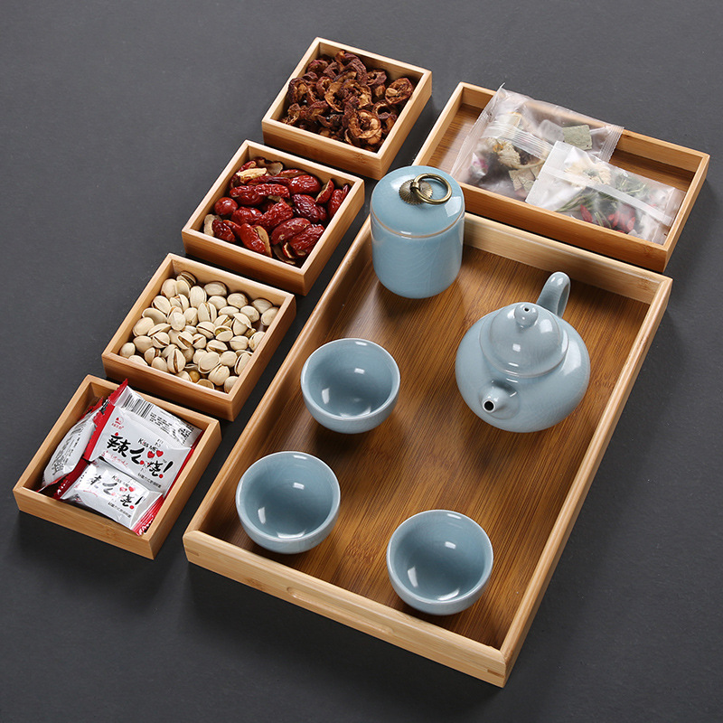 Khay giải khát bếp lò, khay đựng đồ ăn vặt nhiều ngăn bằng tre, khay đựng hạt dưa, khay đựng hạt, Khay trà phục vụ phòng khách gia dụng