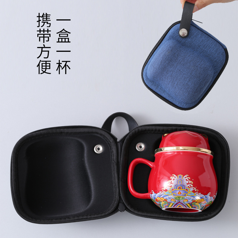 Cốc văn phòng gốm sứ cầm tay phong cách thủy triều có nắp lọc Quà Tặng Cốc pha trà tách nước