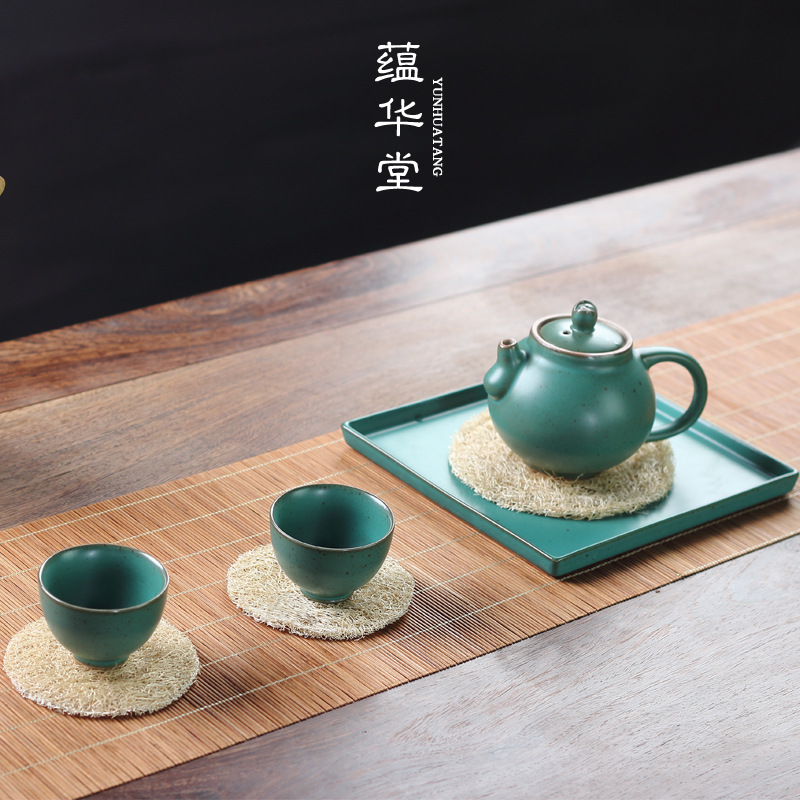 Tấm lót ấm bằng mướp tự nhiên thủ công kiểu Nhật, tấm lót ấm, Tấm Lót cốc, Tấm Lót ấm trà, Bộ trà Kung Fu, Bộ trà đạo