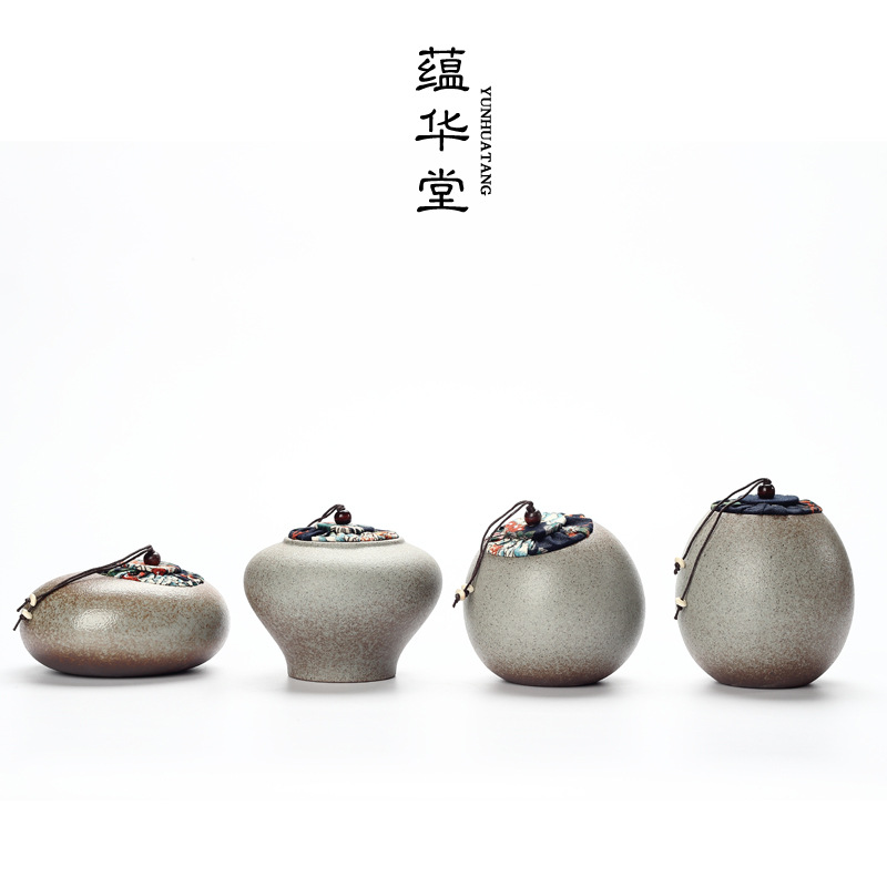 Bộ trà gốm thô thủ công kiểu Nhật, bình đựng trà, bình đựng đồ kín, bình gốm, Thùng trà kho trà cổ điển