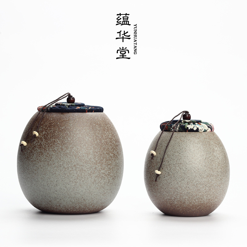 Bộ trà gốm thô thủ công kiểu Nhật, bình đựng trà, bình đựng đồ kín, bình gốm, Thùng trà kho trà cổ điển