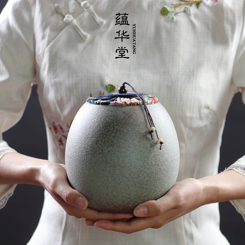 Bộ trà gốm thô thủ công kiểu Nhật, bình đựng trà, bình đựng đồ kín, bình gốm, Thùng trà kho trà cổ điển