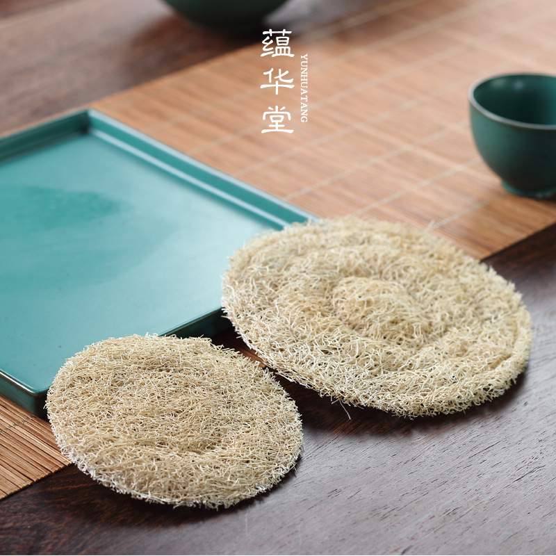 Tấm lót ấm bằng mướp tự nhiên thủ công kiểu Nhật, tấm lót ấm, Tấm Lót cốc, Tấm Lót ấm trà, Bộ trà Kung Fu, Bộ trà đạo