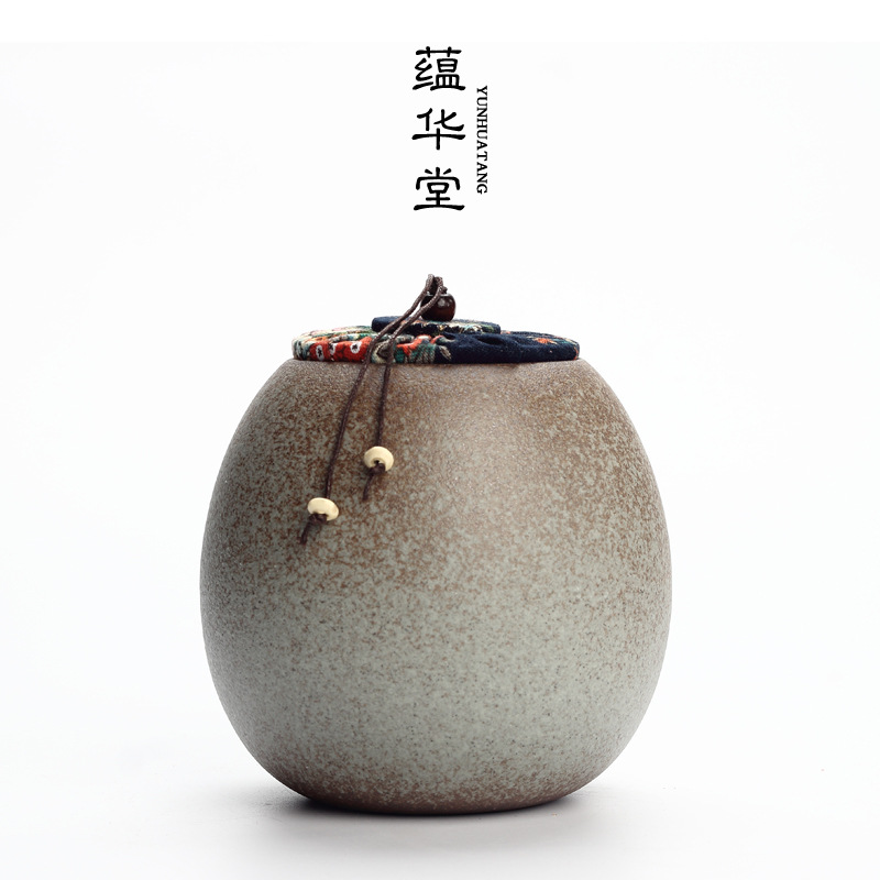 Bộ trà gốm thô thủ công kiểu Nhật, bình đựng trà, bình đựng đồ kín, bình gốm, Thùng trà kho trà cổ điển