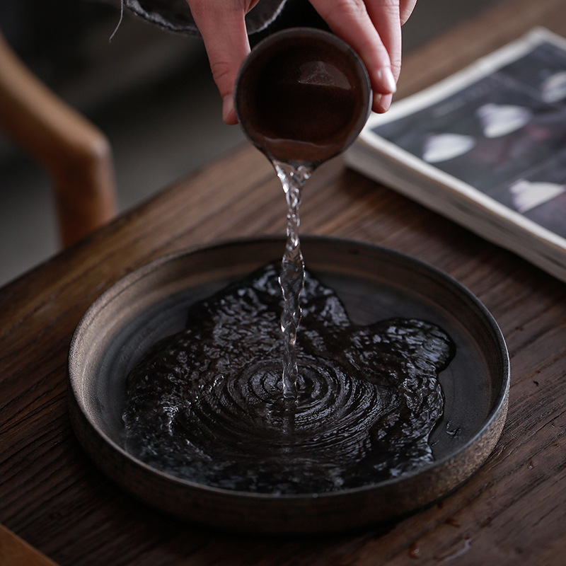 Khay trà gốm thô kiểu Nhật, khay pha khô mạ vàng cổ điển thủ công, khay trà, Khay trà, khay đựng nước đơn giản bằng gốm, Khay trà pha khô