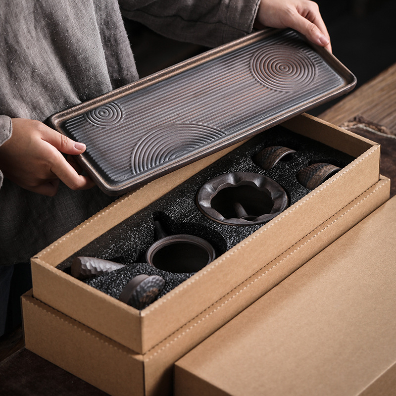 Bộ ấm trà hoa văn búa thủ công kiểu Nhật Bộ ấm trà ấm trà pha trà đơn giản gia dụng Bộ hộp quà