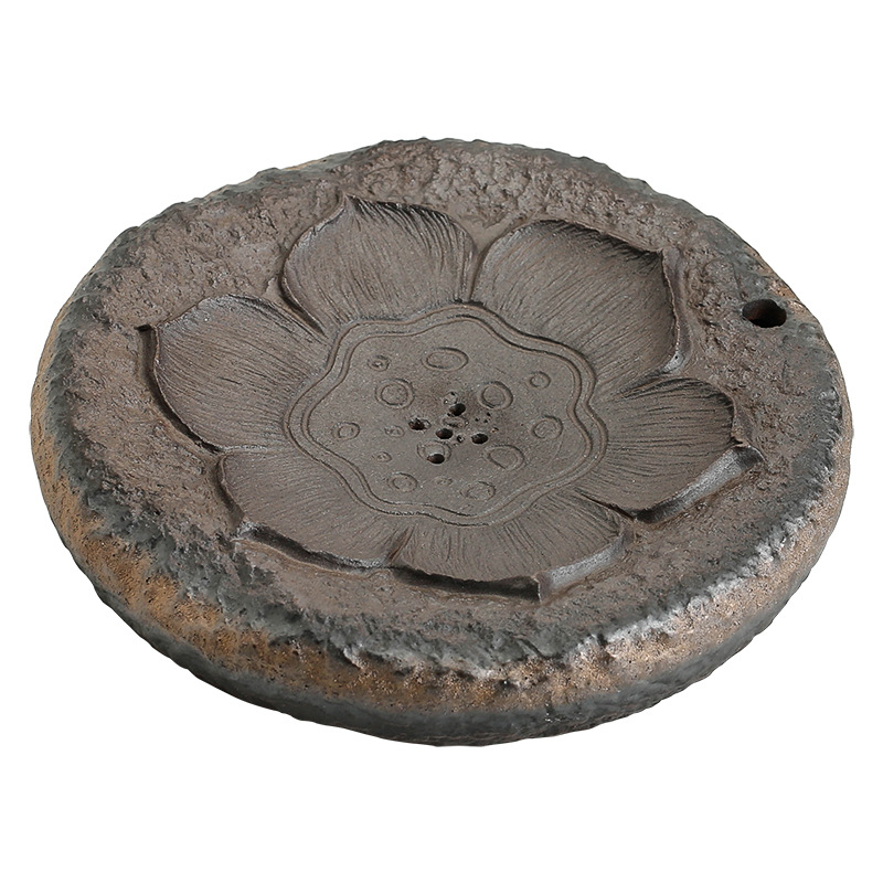 Ấm Hương Sen, bàn trà thủ công thiền, Bộ Trà Công Phu mạ vàng bằng gốm thô cổ điển, khay pha khô trữ nước