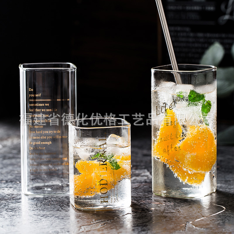 Cốc thủy tinh chữ cái mạ vàng sáng tạo Bắc Âu cốc nước cốc sữa cốc ăn sáng cốc trà sữa cốc cà phê cốc đồ uống lạnh