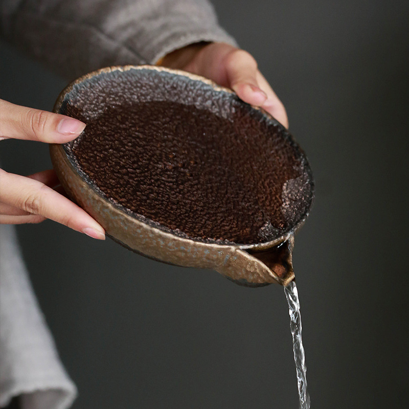 Ấm đun nước tròn bằng gốm thô kiểu Nhật, ấm đun nước lưu trữ cổ điển, đệm Ấm đun nước, bàn pha khô bằng gốm, Bộ trà Kung Fu