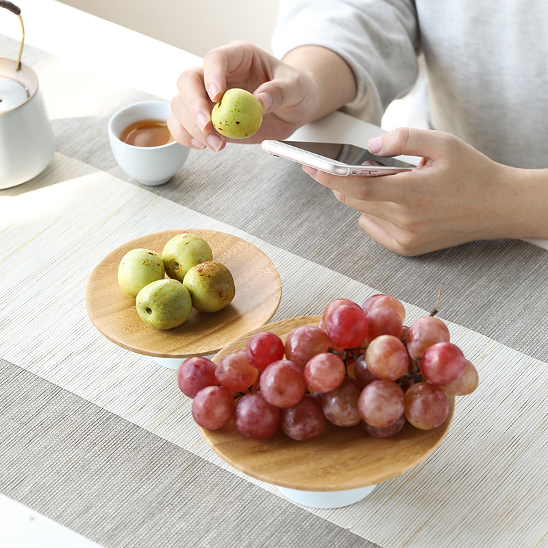 Khay giải khát mì tre, khay trái cây chân cao tươi mát, trang trí nhà hiện đại bằng tre, khay ăn vặt kiểu Trung Quốc mới, khay trái cây khô
