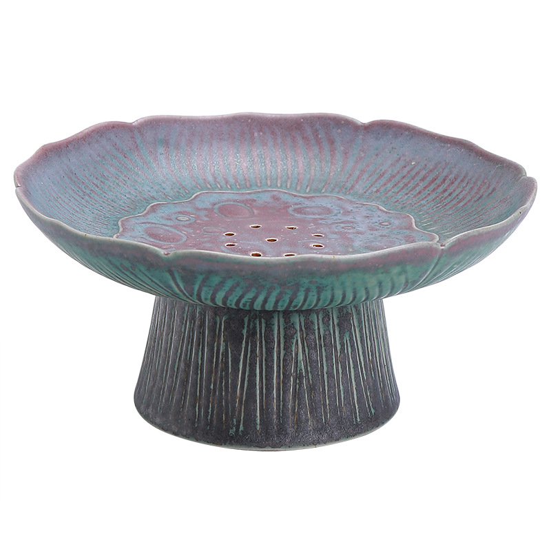 Đĩa trái cây gốm sứ có thể thoát nước, đĩa giải khát hoa sen cỡ lớn kiểu Nhật, đĩa chấm bi chân cao cho Đĩa hoa quả Phật