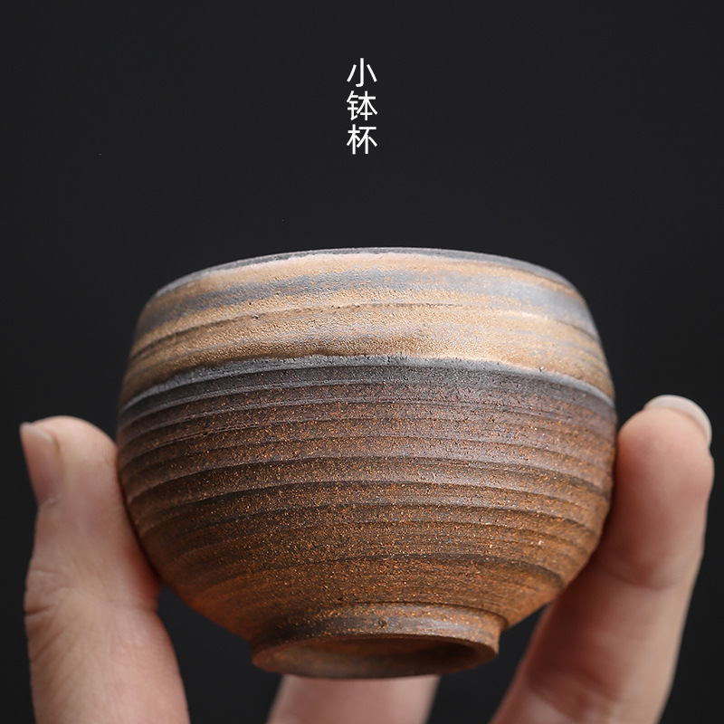 Cốc trà gốm thô kiểu Nhật, cốc nếm trà thủ công cổ điển, Cốc thơm, cốc La Hán, cốc gốm sứ tráng men sắt mạ vàng, cốc trà Kung Fu