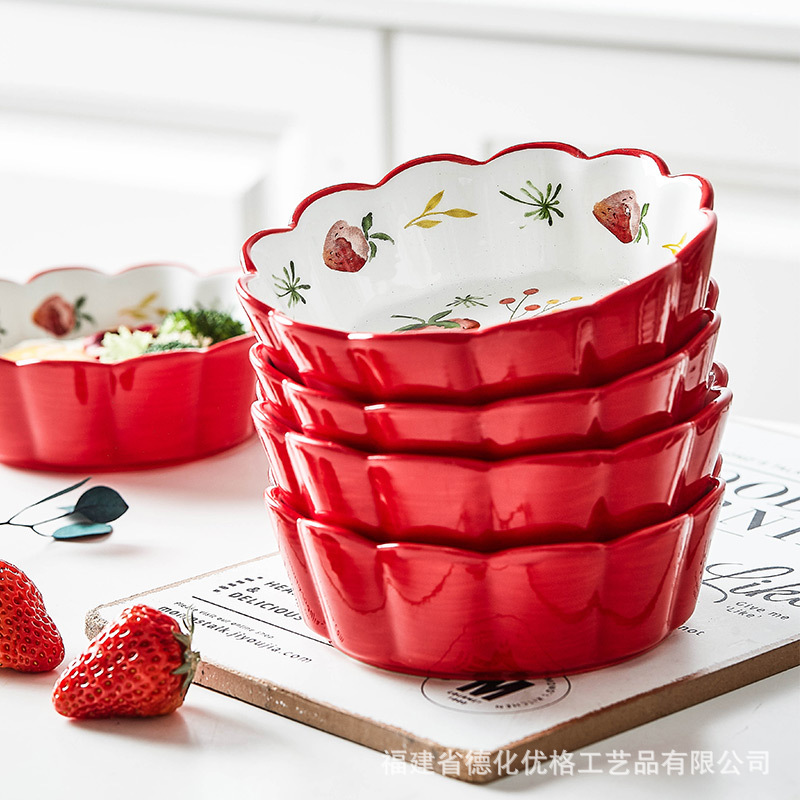 Bát ăn sáng gốm sứ Instagram dễ thương sáng tạo kiểu Nhật Bát salad trái cây Bát nhỏ viền hoa bốn mùa Bát Cơm cá tính gia dụng