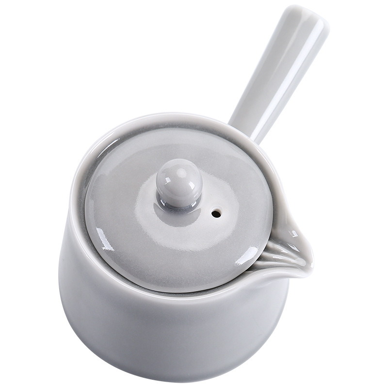 Ấm tay cầm bên gốm sứ Ấm trà nhỏ tráng men màu xám đá thủ công kiểu Nhật Bộ trà Kung Fu Ấm trà đơn Pu'er cần gấp ấm