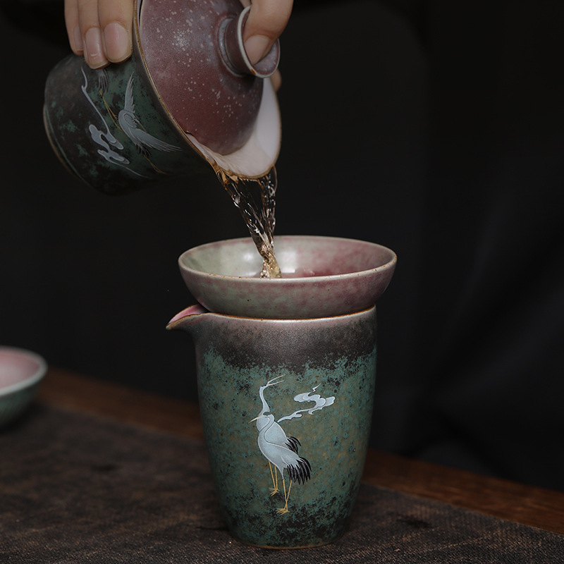 Cốc công tắc hình Hạc đổi màu lò cổ điển thủ công cốc công bằng gốm sứ cỡ lớn chia Cốc đồng phục cốc Phụ Kiện Bộ trà Kung Fu