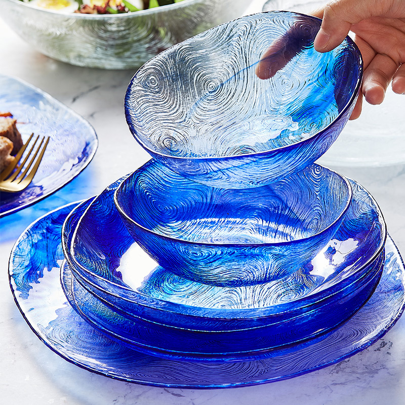 Đĩa thủy tinh nhập khẩu Pasha Pasha Đĩa salad trái cây Đĩa ăn tối cường lực gia dụng Đĩa sáng tạo Bộ đồ ăn Đĩa ăn vặt