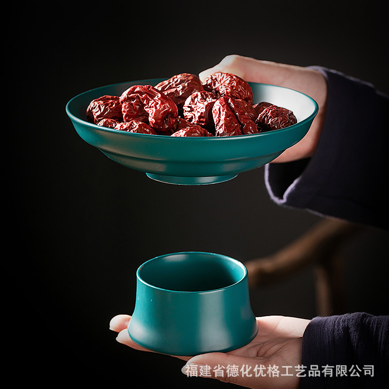 Đồ ăn nhẹ phục cổ, đĩa trái cây, đĩa giải khát chân cao gốm sứ, Bộ trà đạo, đĩa Hạt Trái Cây Kiểu Nhật